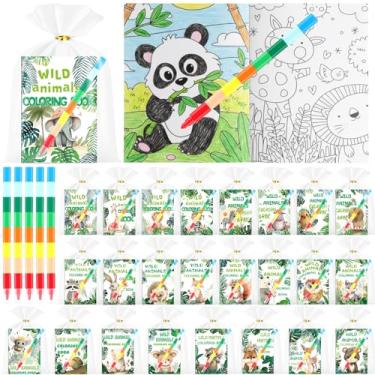 Imagem de Sinload 24 Wildlife Theme Coloring Book Wild Animals Coloring Books Bulk with 24 Crayons Mini DIY Books for Art Stress Relief Drawing Book Stuffers Party Favors, Goodie Bag Filler and Holiday Gifts