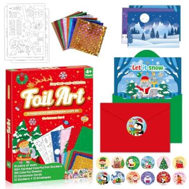 Imagem de Christmas Crafts Games for Kids Christmas Party Artistic Creativity Kit Foils Arts and Crafts for Kids Foil Art Craft Fun Xmas Cards with Envelopes and Stickers Xmas Birthday Gifts for Boys & Girls