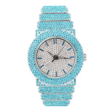 Imagem de Relógio unissex com movimento de quartzo redondo de diamante de laboratório de luxo banhado a ouro branco para festa de celebridades rosa - caixa de presente, Modelo 4, Tendência