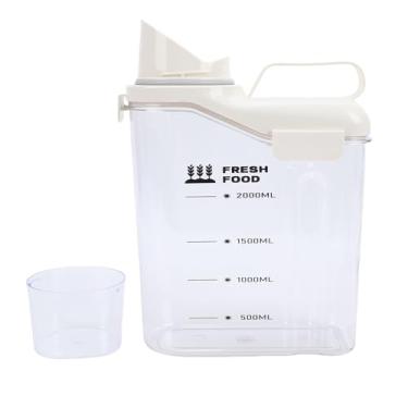 Imagem de Sanpyl Recipiente de Armazenamento de Arroz, Dispensador Hermético de Alimentos Secos de 2,3L, Com Tampa de Copo de Medição de Bico Derramado, para Farinha de Macarrão de Cereais de (Branco Leitoso