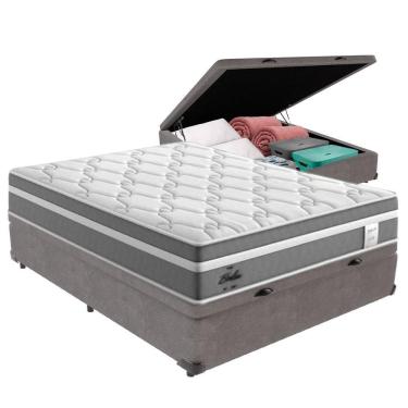 Imagem de Cama Box Baú Casal E Colchão Molas Ensacadas Berlim Probel - Cinza