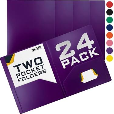 Imagem de Better Office Products Pasta de plástico pesado com 2 bolsos, pastas de poliéster tamanho carta pacote com 24 (roxo)
