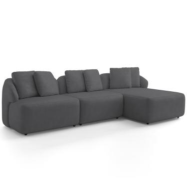 Imagem de Sofá 3 Lugares com Chaise Direito Sala Living 254cm Arlo F04 Veludo Grafite - Lyam Decor