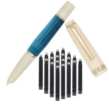 Imagem de SIPLIV Jinhao 82 mini caneta-tinteiro acrílica, bolso de parágrafo curto, com conversor de tinta e 20 cartuchos de tinta preta - Ponta com capuz extrafina, azul pavão