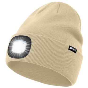Imagem de Gorro iluminado por LED ATNKE USB recarregável 4 LED Beige