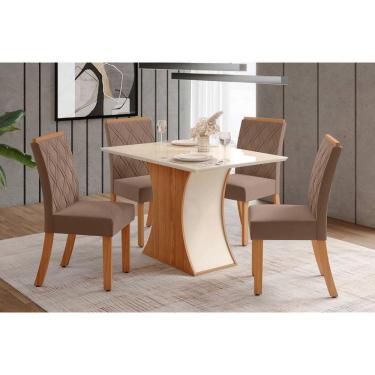 Imagem de Sala De Jantar Completa Luiza Tampo Reto Madeirado C-vidro 120x90cm E 4 Cadeiras Vita Nature-veludo Light Bege Vanilla - Henn