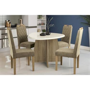 Imagem de Sala De Jantar Completa Lótus Tampo Madeirado C- Vidro 105x135cm E 4 Cadeiras 2cad153 Nogueira-off White-vidro Off White - Eucalipto - Kappesberg