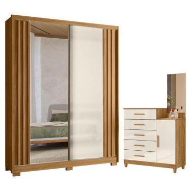Imagem de Guarda Roupa Solteiro Colorado E Cômoda Lisboa Freijó Off White Com Espelho - Moval