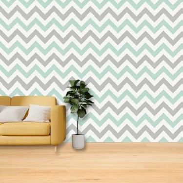 Imagem de Papel de Parede Chevron Verde, Cinza e Branco PREMIUM Autoadesivo Texturizado 5 metros = 1 Rolo de 5m X 45cm Sala Quarto