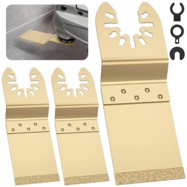 Imagem de 3 lâminas de ferramentas oscilantes de diamante para remoção de argamassa, lâminas multiferramentas universais com 3 adaptadores, grau profissional para projetos de azulejo, concreto e renovação