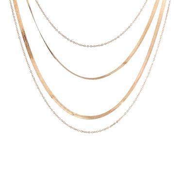 Imagem de Gleezen Conjunto de colar de corrente em camadas, corrente de cobra dourada com corrente de elos delicados, gargantilha moderna de vários fios, para mulheres