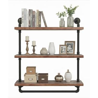 Imagem de Prateleira/estante de água de ferro retrô industrial montada na parede – Prateleiras flutuantes – Suporte suspenso – Prateleira de armazenamento DIY – Prateleira de madeira – Suporte de armazenamento