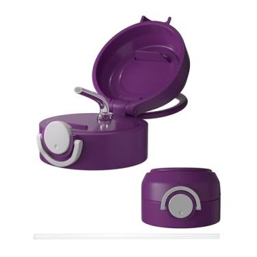 Imagem de ZREGGUR Tampa de substituição de 340 g com 1 canudo para copo infantil, 1 pacote com tampas de canudo à prova de vazamento e derramamento para marca, sem BPA, (roxo)