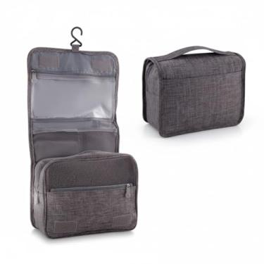 Imagem de Necessaire Grande com Cabide de Poliéster (Cinza) – Organizador de Viagem Dobrável