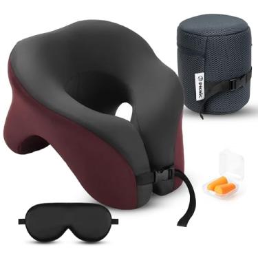 Imagem de Picnic Almofada de pescoço para viagens | Almofada de viagem 100% pura de espuma viscoelástica para aviões, carro e escritório | Suporte ergonômico com fecho ajustável, máscara para os olhos e bolsa