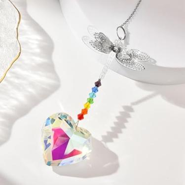Imagem de Elegante apanhador de sol de libélula com contas de arco-íris e prisma de cristal de coração feito à mão, enfeite para pendurar na janela, para decoração de casa, presente exclusivo para o dia dos