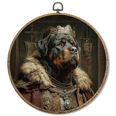 Imagem de Sufamb Rottweiler Renaissance Style Round Wall Art Decor, Rottweiler Gifts Canvas Artwork Framed, King Rottie Dog Wall Hanging Prints Decorações para decoração de casa, quarto, sala de estar, 25 x 25