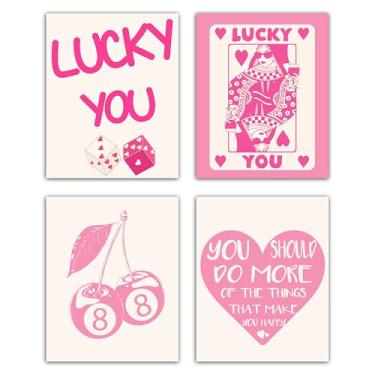 Imagem de Conjunto de 4 impressões de pôsteres da sorte rosa, impressão de imagem de cerejeira, decoração de arte de parede para quarto, sala de estar, dormitório universitário, decorações de quarto Y2k