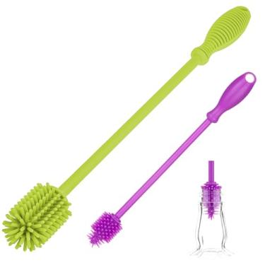 Imagem de A2S Protection Escova De Silicone Para Limpeza De Mamadeiras A-Brush, Conjunto De 2 Peças, Flexível, Cabo Longo - Limpador De Mamadeiras, Escova Para Bicos De Mamadeiras De Plástico E Vidro, Escova
