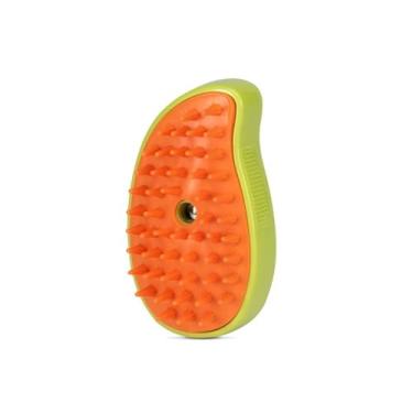 Imagem de Escova Removedora de Pelos com Vapor para Cães e Gatos, Verde e Laranja, ABS e Silicone, Bateria 150mAh, Recarregável USB, 23x8x9cm, com Compartimento para Shampoo