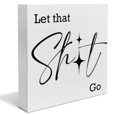 Imagem de Placa engraçada para banheiro caixa de madeira decoração humor Let That Go placa de bloco budista casa vaso sanitário prateleira mesa decoração de parede
