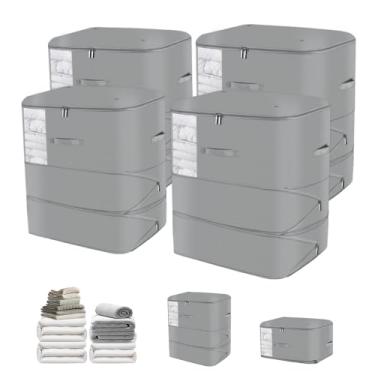 Imagem de Pacote com 4 sacos de compressão que economizam espaço com janela transparente | Organizador de armário reutilizável para roupa de cama, colcha, travesseiros| Cubos de embalagem de compressão de
