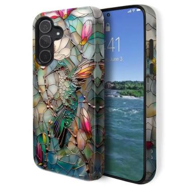 Imagem de GUYBFADFG Compatível com Samsung Galaxy A36 5G, capa de telefone resistente à prova de choque de camada dupla, flor de vitral, beija-flor