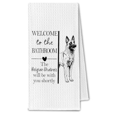 Imagem de ChissNook Presentes belgas Malinois Toalhas de mão de banheiro, dono de cachorro belga Malinois Presentes para mulheres, toalha de mão decorativa de cachorro engraçado para decoração de banheiro