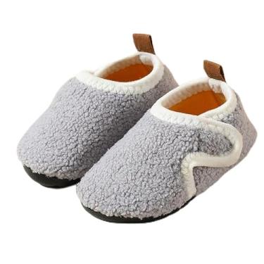 Imagem de Pantufas infantis para meninos e meninas com sola de borracha antiderrapante para caminhada em ambientes internos/externos, Cinza, 12-13 Little Kid