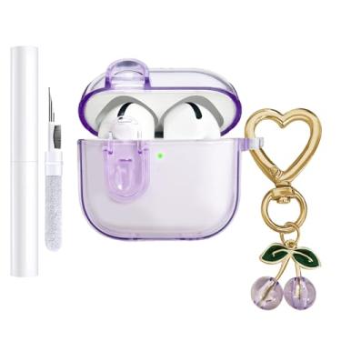 Imagem de AZGYIAI (com trava de segurança) capa transparente compatível com Apple Airpods 4 capas 2024 femininas, TPU macio transparente Airpods 4ª geração, capas para meninas Cherry chaveiro para Airpod iPod