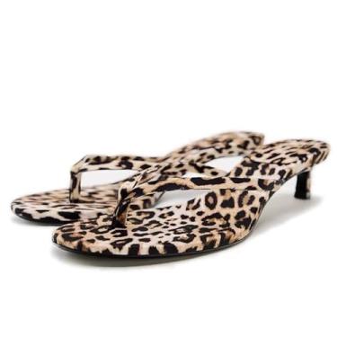 Imagem de SAFECAMS Sandália feminina de salto baixo com salto gatinho redonda aberta e confortável para o verão, Estampa de leopardo, 35
