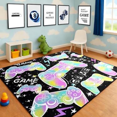 Imagem de yompray Tapete de área com controle de jogos para meninos, adolescentes, 3D, jogador, vídeo, jogos, quarto, decoração de quarto, tapete antiderrapante para sala de jogos, presente 99 x 159 cm