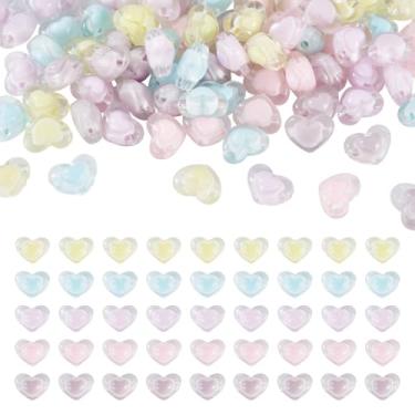 Imagem de Beadthoven 100 peças contas de acrílico de coração dois tons coração de dia dos namorados contas focais de plástico transparente para canetas pastel cor doce espaçadores de pônei fofos para fazer