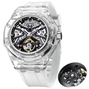 Imagem de OLEVS GELATU Relógio masculino automático Tonneau relógio esqueleto mecânico 50 m à prova d'água cristal safira quadrado masculino relógios branco/preto/ouro rosa, relógios brancos masculinos