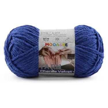 Imagem de Fio grosso para crochê e tricô – Fio super volumoso de chenille de pelúcia fácil de usar 100 g/131 m - Fio de veludo ultramacio para bebês para iniciantes e projetos amigurumi, azul escuro