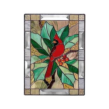 Imagem de Generic Decoração de Suspensão de Vidro de Painel de Janela Colorido Cardinal Com para Decoração de Casa Brilhante, Escultura de Pássaros Cortada à Mão para Arte de Parede ou Placa de Boas-vindas