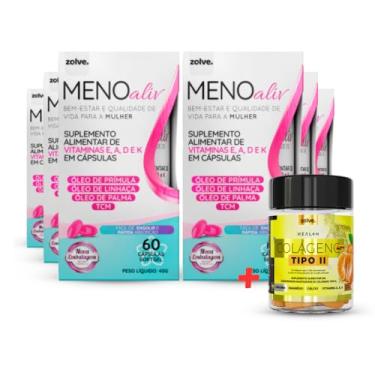 Imagem de 6pt Meno Aliv + 1pt Colágeno Tipo 2 - Óleo de Prímula, Linhaça, Palma, Vitamina A D E K Alívio da Menopausa