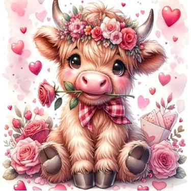 Imagem de Kit de ponto cruz estampado para o Dia dos Namorados para adultos iniciantes, kit de ponto cruz fácil de contar flores de vaca kit de ponto de cruz com estampa de dimensões bordadas arte bordado kits