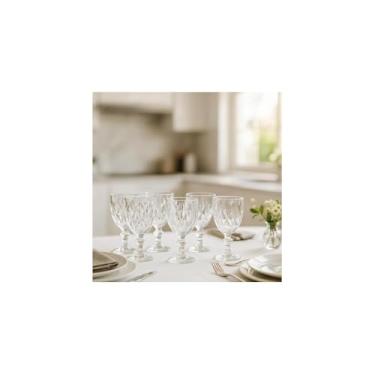 Imagem de Conjunto 6 Taças de Vidro Diamond Gold, 325ml, Dourada, 17cm Altura, Acabamento Metalizado, Relevo Diamantado