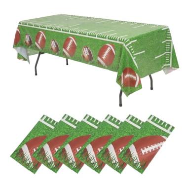 Imagem de FXKS Decorações de festa de futebol, toalha de mesa descartável, toalha de mesa de plástico verde, capa de mesa para festa de aniversário de futebol e decorações de porta traseira de jogos 137 x 272