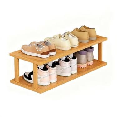 Imagem de SPXMQSS Sapateira de bambu, sapateira vertical para pequenos espaços, sapateiras independentes para armário, entrada, canto, garagem e quarto, empilhável gratuitamente, 2 níveis 65 x 23 x 20 cm