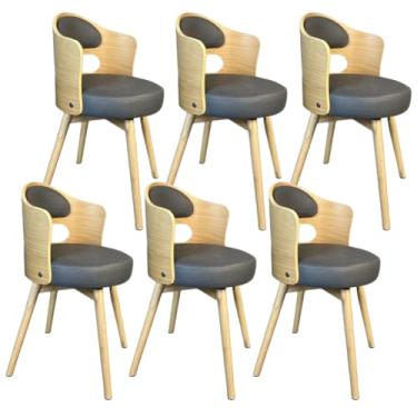 Imagem de SPXMQSS Cadeiras para sala de jantar, cadeiras de jantar giratórias de 360° com encosto, cadeira de jantar estofada de couro, cadeira ergonômica para lounge, escritório, penteadeira, cinza, 6