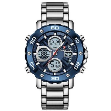 Imagem de Relógio Digital Masculino De Quartzo Esportivo Militar Em Aço Inoxidavel Impermeavel Azul Prata