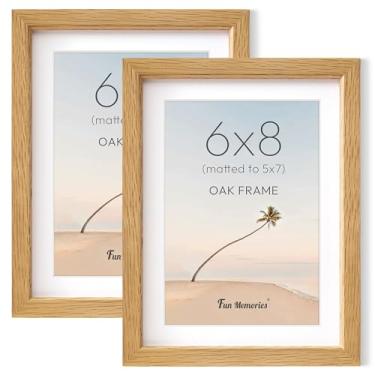 Imagem de Fun Memories Conjunto de 2 porta-retratos de 15 x 20 cm, moldura de madeira de carvalho maciça natural com vidro temperado HD, moldura de madeira moderna simples 15 x 20 cm fosca para 13 x 18 cm, tela
