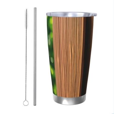 Imagem de Zeraoke Impressão de porta de parede de madeira 590 ml caneca de aço inoxidável com tampa de palha, caneca de canudo de carro, mantém as bebidas frias para escritório, casa, funciona muito bem para