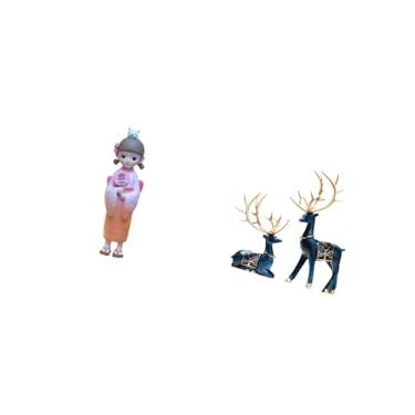 Imagem de Fenteer Conjunto de Estatuetas de Gueixa Kabuki Asiática, Boneca de Quimono Japonesa, Estátua de Rena, Ornamentos para Decoração de Quarto, Sala de Estar, Esc