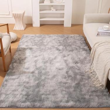 Imagem de ThreadGlobe Tapete felpudo premium, 1,2 m x 1,8 m, cinza tie-dye, ultramacio, tapetes para sala de estar, tapetes antiderrapantes para quarto e berçário, decoração de piso luxuoso de toque suave