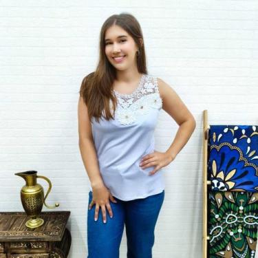 Imagem de Blusa Regata Renda No Decote Malha Viscolycra - Sarat Moda Indiana, Br