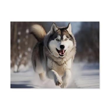 Imagem de HouLaiZhe Pôster de animal lobo engraçado correndo bonito lona parede estética pôsteres decoração de sala de parede impressões galeria sala decoração de parede para quarto sala de estar escritório 24