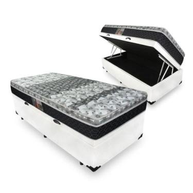 Imagem de Cama Box Com Baú Solteiro Branca + Colchão De Molas - Castor - Class T
